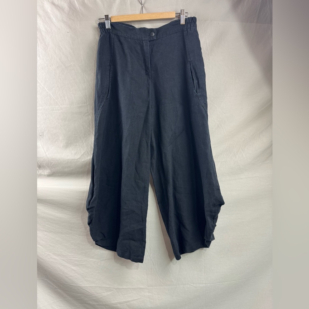 Wide Leg Linen High Rise Pant  Black